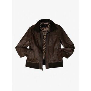 Black Rivet Brown Leather Bomber Jacket Women’s Size L Moto Zip